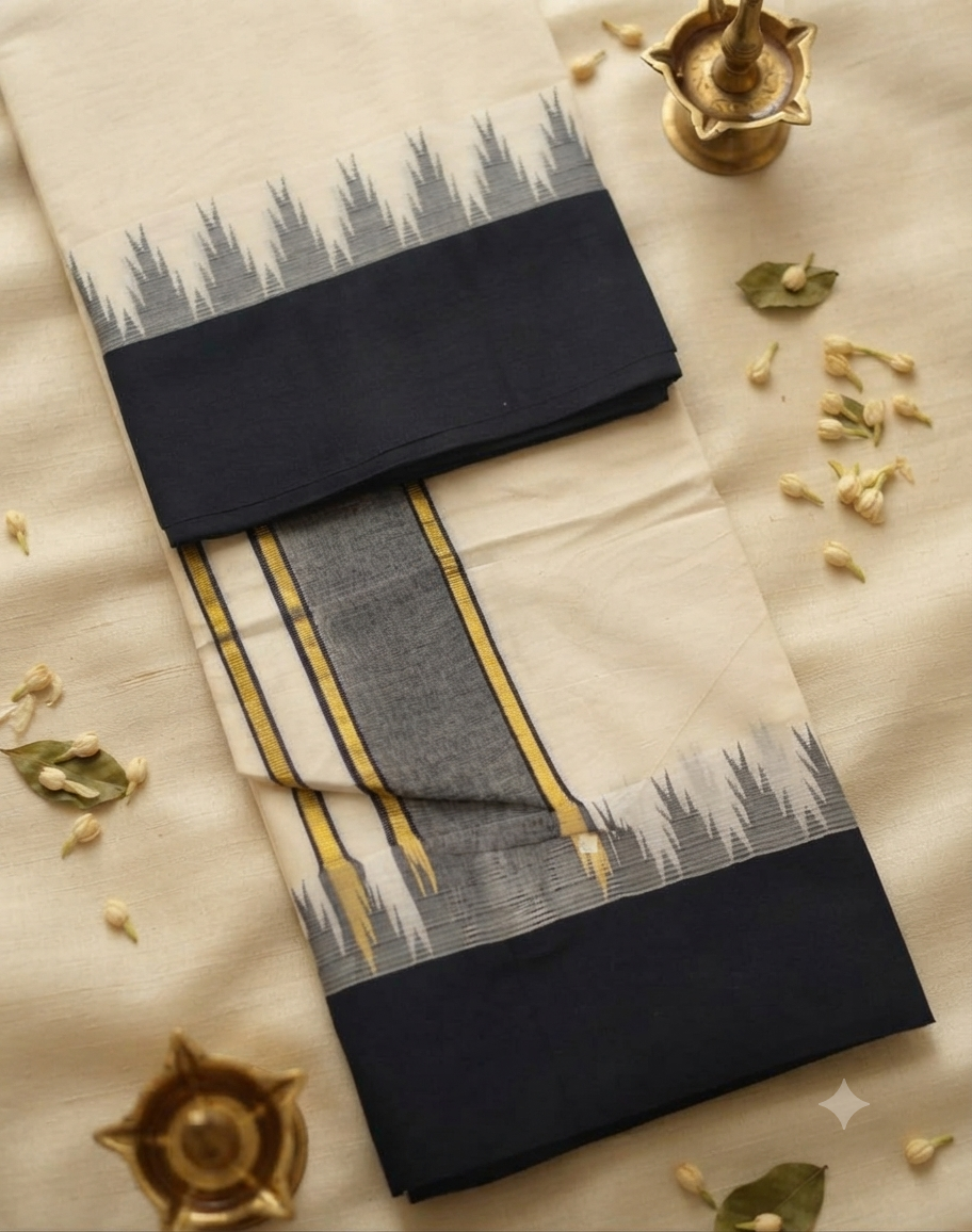 Black Border Dhoti plain 9x5