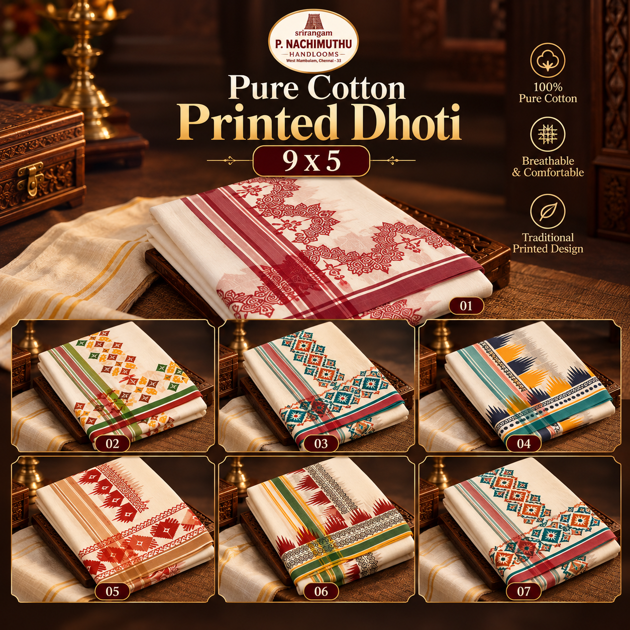 pure cotton printed dhoti 9x5