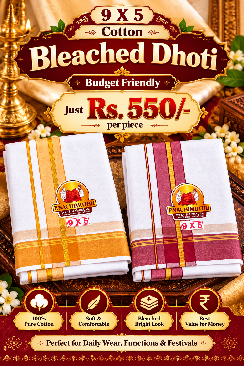 Bleached dhoti 9x5 cotton