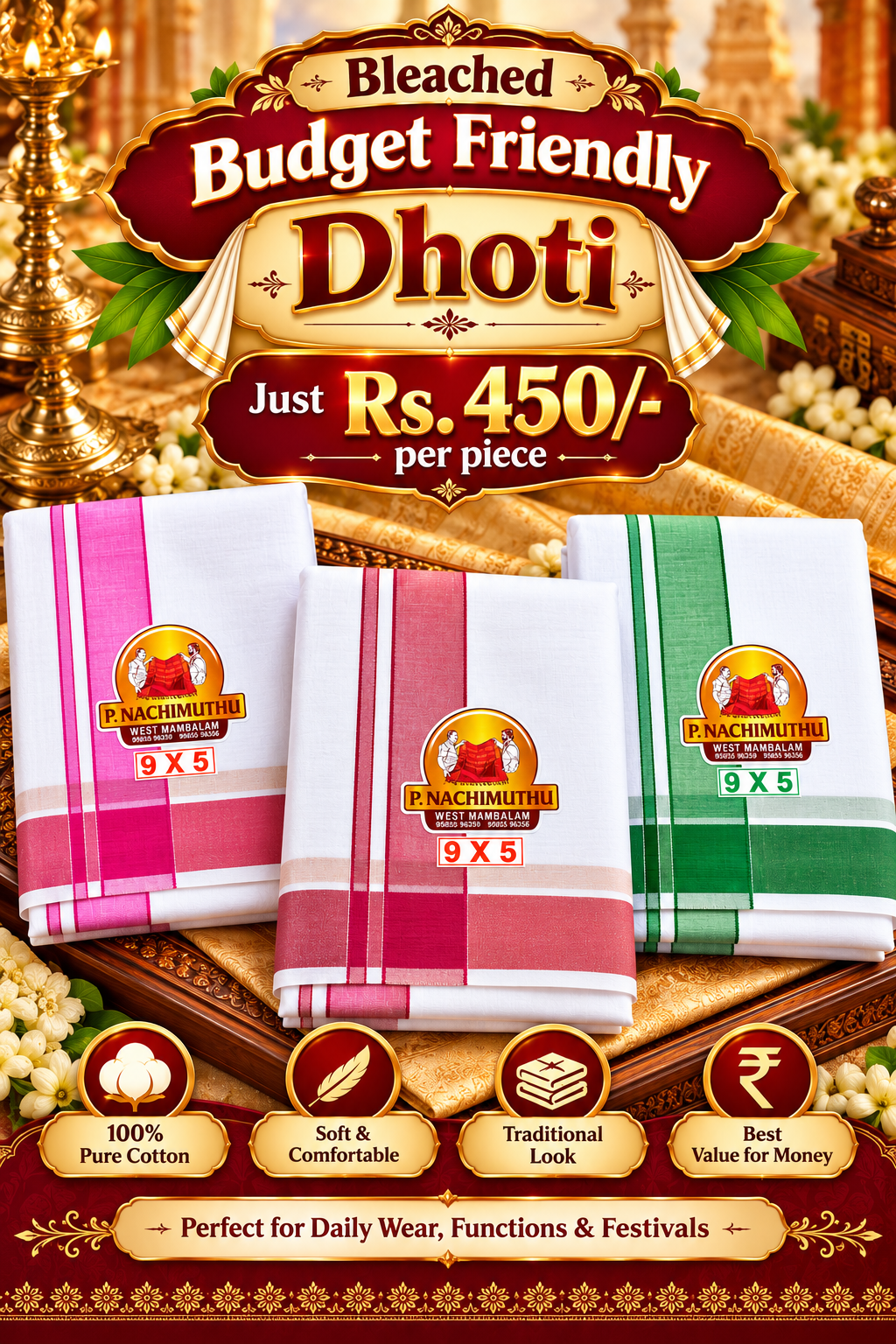 bleached dhoti 9x5